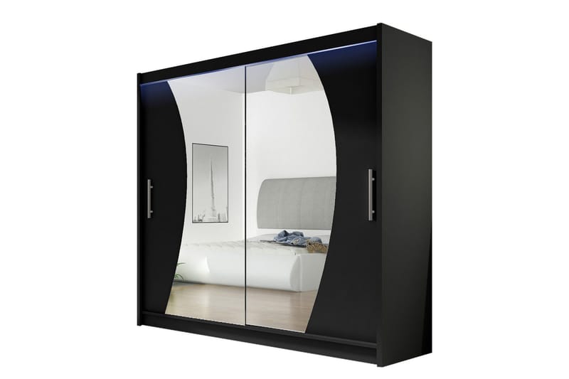 Prag Garderobe med Spejl 180x215 cm, Sort