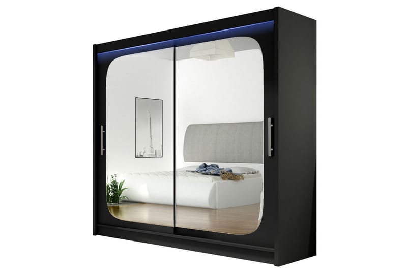 Prag Garderobe med Spejl 180x215 cm, Sort