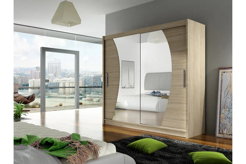 Prag Garderobe Skydedøre Buet Spejl - Eg - Opbevaring - Tøjopbevaring - Garderobeskabe