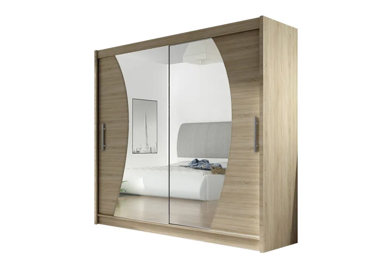 Prag Garderobe Skydedøre Buet Spejl, Eg