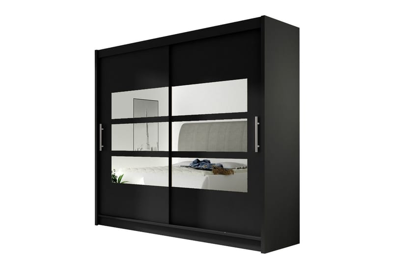Prag Garderobe Skydedøre Delt Spejl, Sort