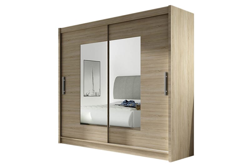 Prag Garderobe Skydedøre Smal Firkantet Spejl - Eg - Opbevaring - Tøjopbevaring - Garderobeskabe