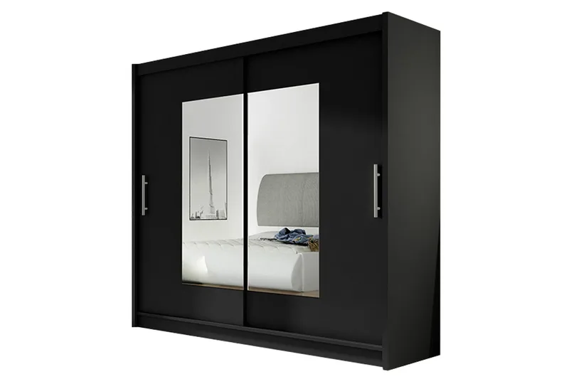 Prag Garderobe Skydedøre Smal Firkantet Spejl, Sort