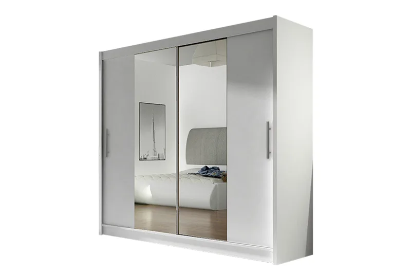 Prag Garderobe Skydedøre Smal Spejl, Hvid