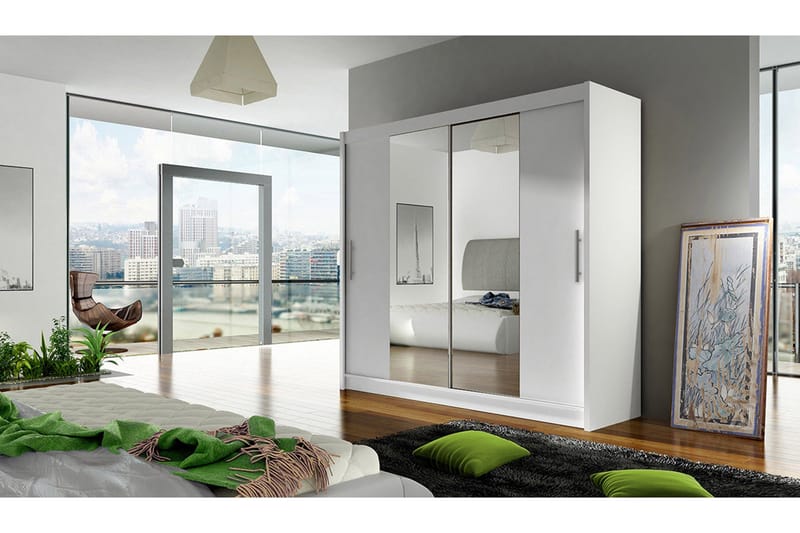 Prag Garderobe Skydedøre Smal Spejl - Hvid - Opbevaring - Tøjopbevaring - Garderobeskabe