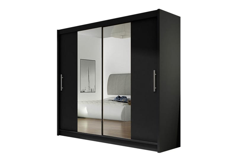 Prag Garderobe Skydedøre Smal Spejl, Sort