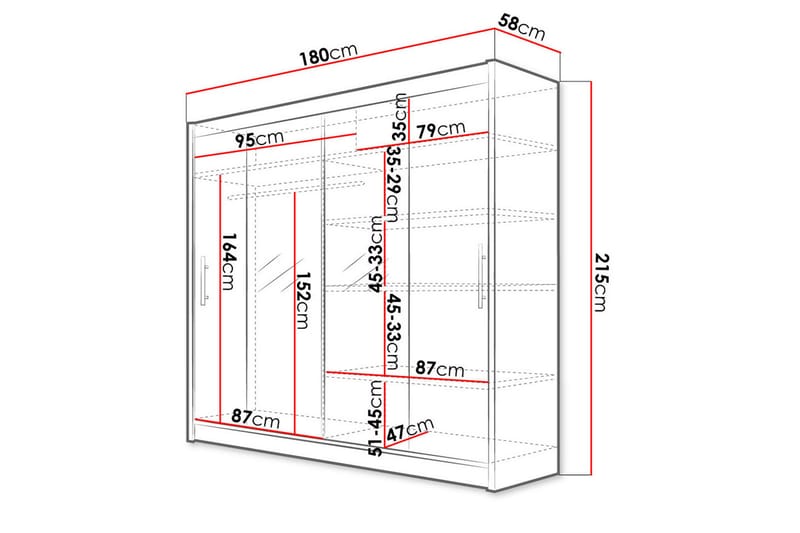 Prag Garderobeskab med Spejl 180x215 cm - Hvid - Opbevaring - Tøjopbevaring - Garderobeskabe