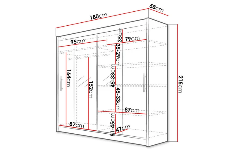 Prag Garderobeskab med Spejl 180x215 cm - Sort - Opbevaring - Tøjopbevaring - Garderobeskabe