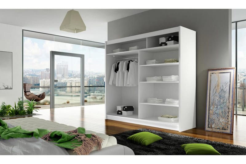 Prag Garderobeskab med Spejl 180x215 cm - Sort - Opbevaring - Tøjopbevaring - Garderobeskabe