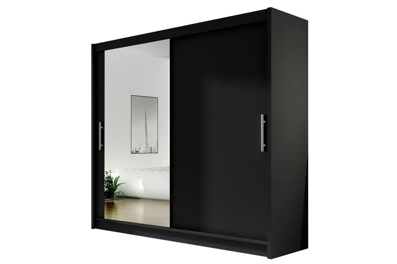 Prag Stor Garderobe med Skydedøre + Spejl, Hvid