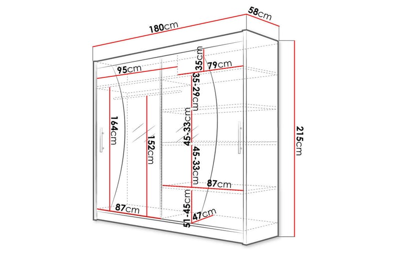 Prags Garderobe 180x57x215 cm - Beige | Hvid - Garderobeskabe