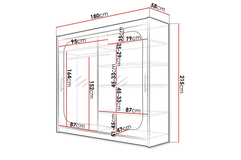 Prags Garderobe 180x57x215 cm - Beige | Hvid - Garderobeskabe