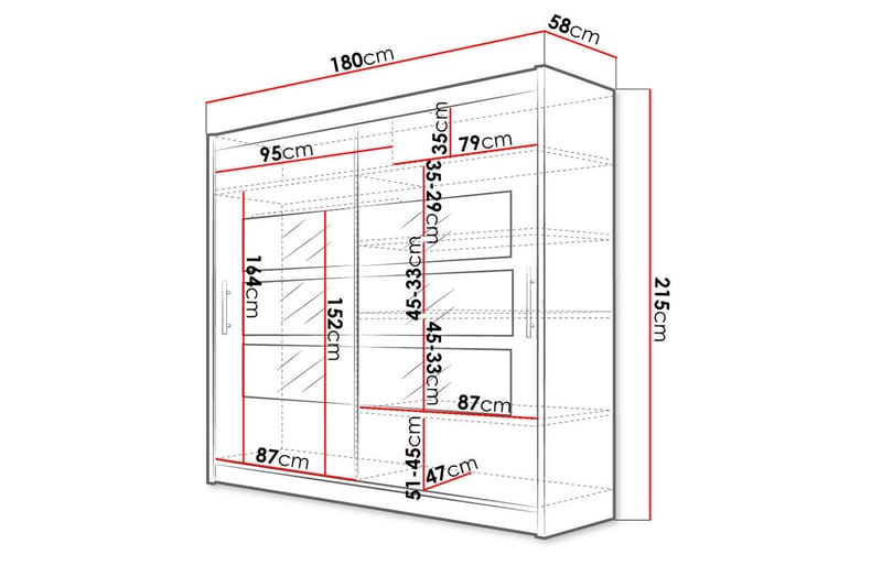 Prags Garderobe 180x57x215 cm - Beige - Opbevaring - Tøjopbevaring - Garderobeskabe - Garderobeskab & klædeskab