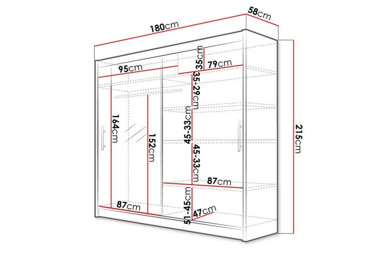 Prags Garderobe 180x57x215 cm - Beige - Opbevaring - Tøjopbevaring - Garderobeskabe