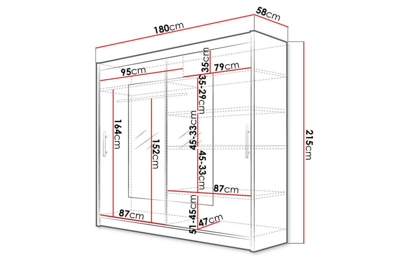 Prags Garderobe 180x57x215 cm - Hvid - Opbevaring - Tøjopbevaring - Garderobeskabe