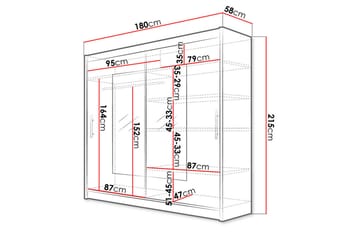 Prags Garderobe 180x57x215 cm - Hvid - Opbevaring - Tøjopbevaring - Garderobeskabe