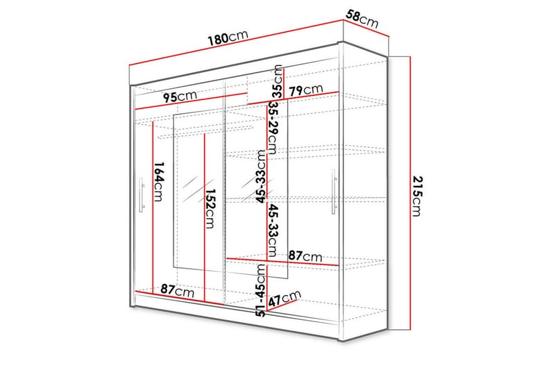 Prags Garderobe 180x57x215 cm - Hvid - Opbevaring - Tøjopbevaring - Garderobeskabe - Garderobeskab & klædeskab