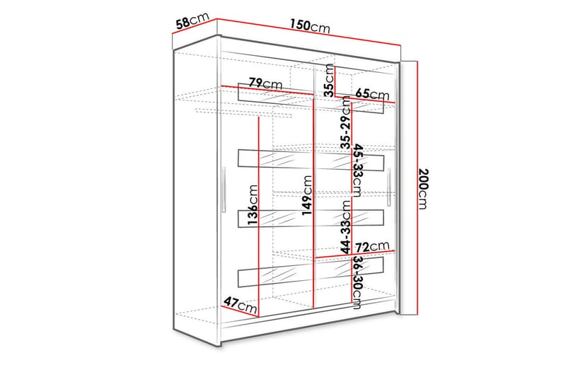 Presto Garderobe 58x150 cm LED-belysning - Hvid/Sort - Garderobeskabe - Garderobeskab & klædeskab