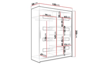 Presto Garderobe 58x150 cm LED-belysning - Hvid/Sort - Opbevaring - Tøjopbevaring - Garderobeskabe