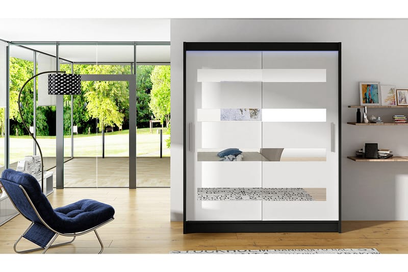 Presto Garderobe 58x150 cm LED-belysning - Sort/Hvid - Opbevaring - Tøjopbevaring - Garderobeskabe