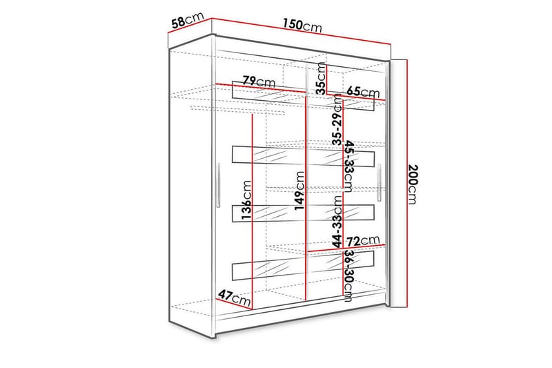 Presto Garderobe 58x150 cm - Sort/Hvid - Opbevaring - Tøjopbevaring - Garderobeskabe