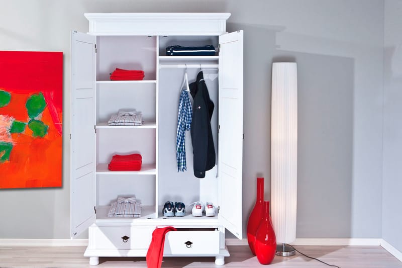 Regina Garderobe 116 cm - Hvid - Opbevaring - Tøjopbevaring - Garderobeskabe