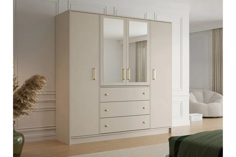 Retro Garderobe M. Spejl 196x200 cm - Opbevaring - Tøjopbevaring - Garderobeskabe