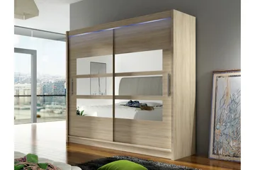 Rilievo Garderobe Med Spejl 180x215 cm - Brun - Opbevaring - Tøjopbevaring - Garderobeskabe