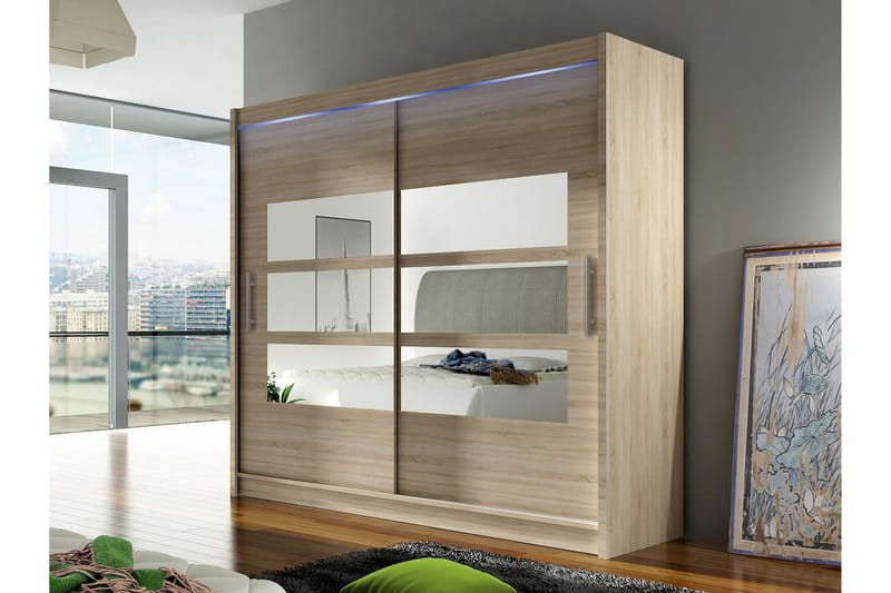 Rilievo Garderobe Med Spejl 180x215 cm - Brun - Opbevaring - Tøjopbevaring - Garderobeskabe