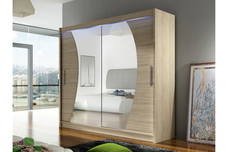 Rilievo Garderobe Med Spejl 180x215 cm - Brun - Opbevaring - Tøjopbevaring - Garderobeskabe