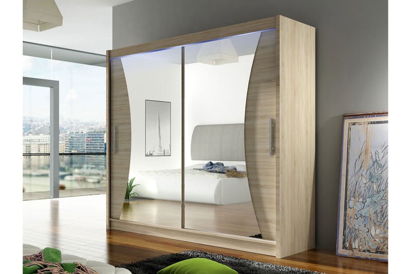 Rilievo Garderobe Med Spejl 180x215 cm - Brun - Opbevaring - Tøjopbevaring - Garderobeskabe