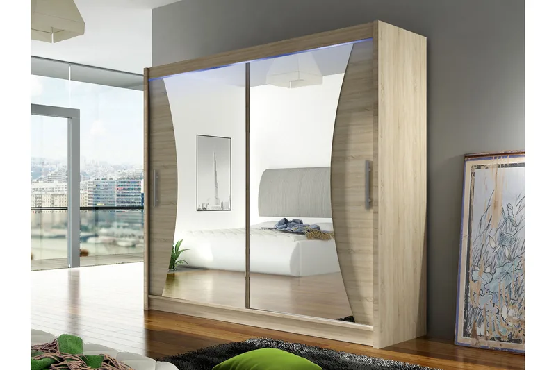 Rilievo Garderobe Med Spejl 180x215 cm - Brun - Opbevaring - Tøjopbevaring - Garderobeskabe
