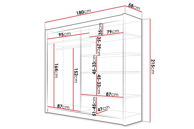 Rilievo Garderobe Med Spejl 180x215 cm - Brun - Opbevaring - Tøjopbevaring - Garderobeskabe