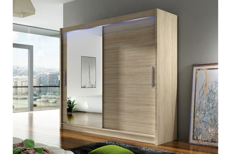 Rilievo Garderobe Med Spejl 180x215 cm - Brun - Opbevaring - Tøjopbevaring - Garderobeskabe