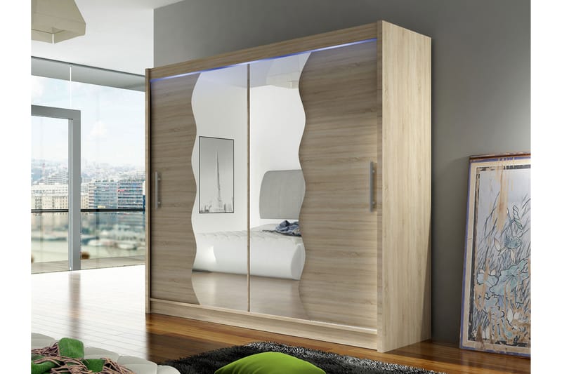 Rilievo Garderobe Med Spejl 180x215 cm - Brun - Opbevaring - Tøjopbevaring - Garderobeskabe