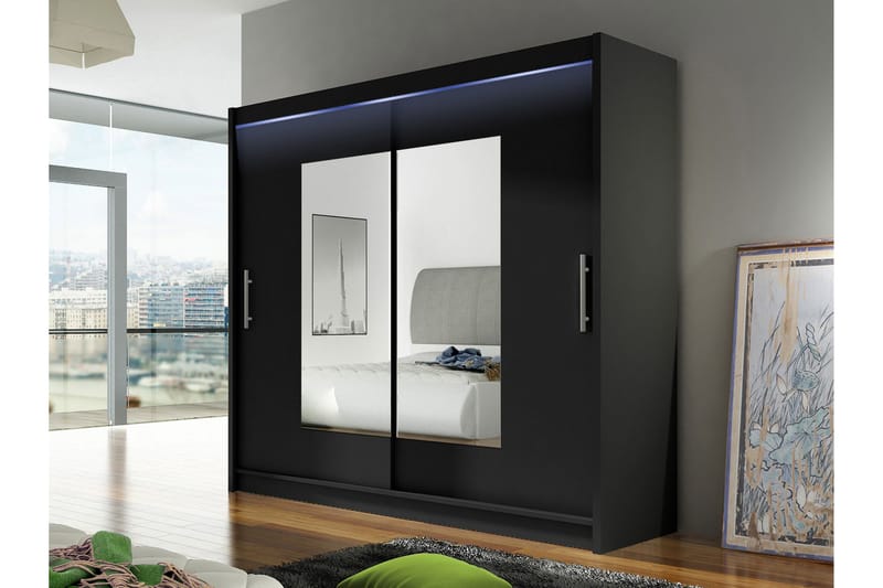 Rilievo Garderobe Med Spejl 180x215 cm - Brun - Opbevaring - Tøjopbevaring - Garderobeskabe