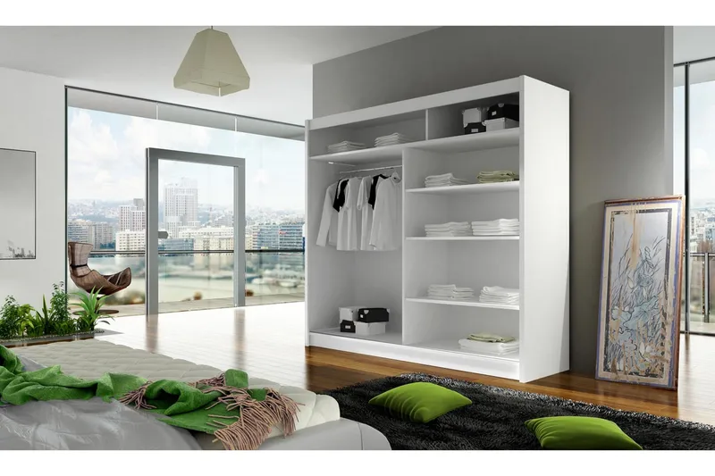 Rilievo Garderobe Med Spejl 180x215 cm - Brun - Opbevaring - Tøjopbevaring - Garderobeskabe