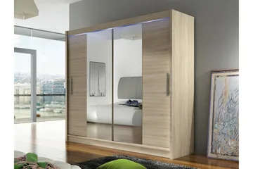 Rilievo Garderobe Med Spejl 180x215 cm - Brun - Opbevaring - Tøjopbevaring - Garderobeskabe