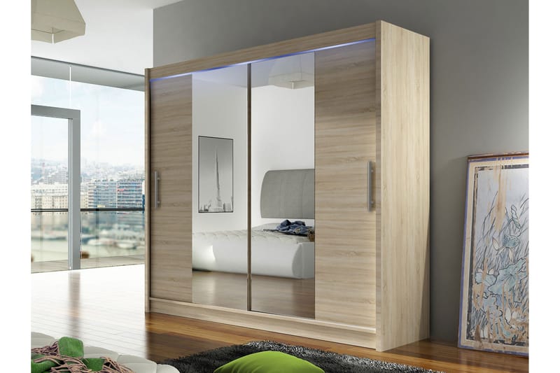 Rilievo Garderobe Med Spejl 180x215 cm - Brun - Opbevaring - Tøjopbevaring - Garderobeskabe