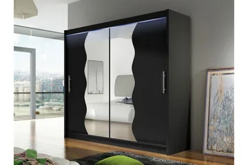 Rilievo Garderobe Med Spejl 180x215 cm - Grå - Opbevaring - Tøjopbevaring - Garderobeskabe