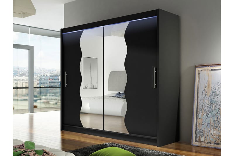 Rilievo Garderobe Med Spejl 180x215 cm - Grå - Opbevaring - Tøjopbevaring - Garderobeskabe