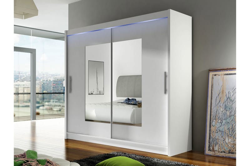 Rilievo Garderobe Med Spejl 180x215 cm - Hvid - Opbevaring - Tøjopbevaring - Garderobeskabe