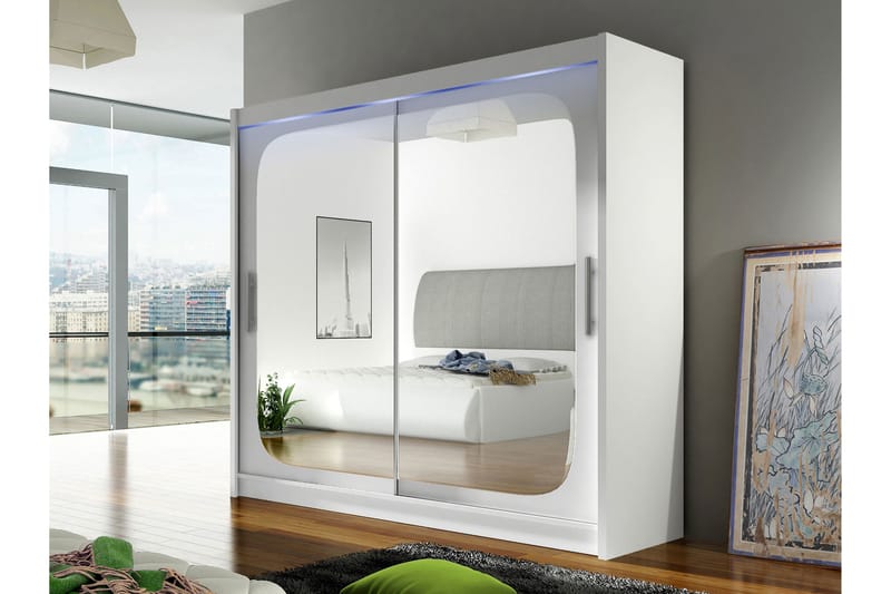 Rilievo Garderobe Med Spejl 180x215 cm - Hvid - Opbevaring - Tøjopbevaring - Garderobeskabe