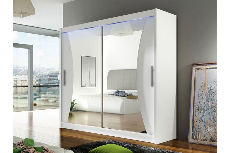 Rilievo Garderobe Med Spejl 180x215 cm - Hvid - Opbevaring - Tøjopbevaring - Garderobeskabe
