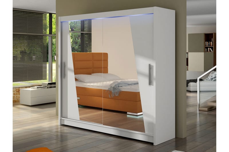 Rilievo Garderobe Med Spejl 180x215 cm - Hvid - Opbevaring - Tøjopbevaring - Garderobeskabe