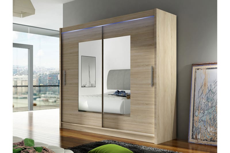 Rilievo Garderobe Med Spejl 180x215 cm - Hvid/Brun - Opbevaring - Tøjopbevaring - Garderobeskabe