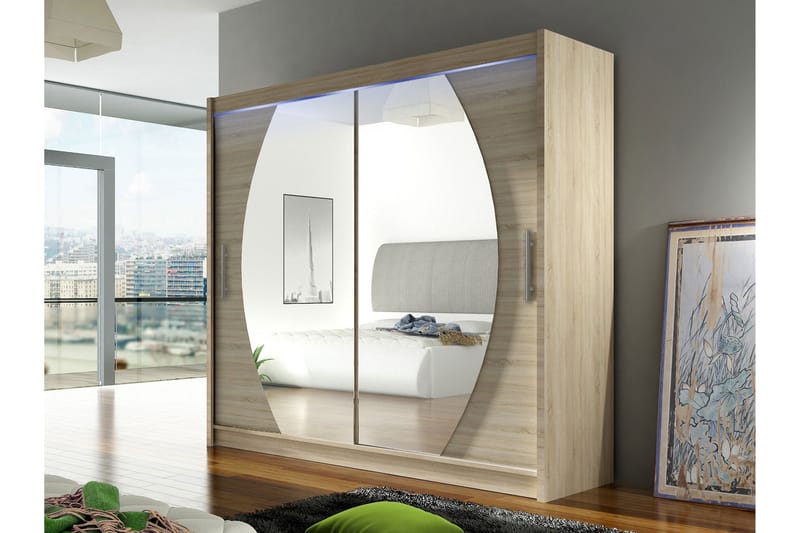 Rilievo Garderobe Med Spejl 180x215 cm - Lyserød - Opbevaring - Tøjopbevaring - Garderobeskabe