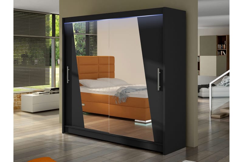 Rilievo Garderobe Med Spejl 180x215 cm - Sort - Opbevaring - Tøjopbevaring - Garderobeskabe