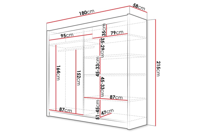 Rilievo Garderobe Med Spejl 180x215 cm - Opbevaring - Tøjopbevaring - Garderobeskabe