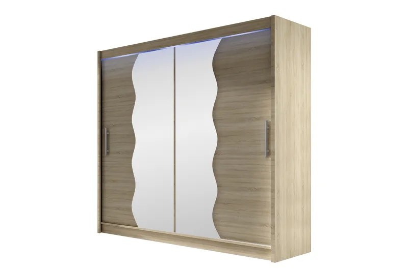 Rilievo Garderobeskab med Spejl 180 cm i Lyst Træ, Beige